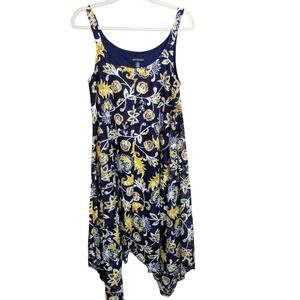 Nina Leonard Womens Floral Handkerchief Hem Mini Dress Size M Dark Fairy Stretch